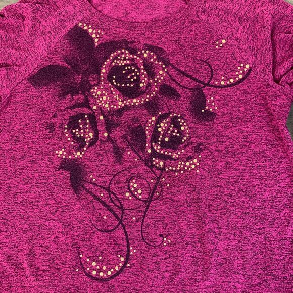 Hybrid Apparel Womens Sweatshirt Sz XXL Long Sleeve Floral Embellished Rose Red - Picture 6 of 8